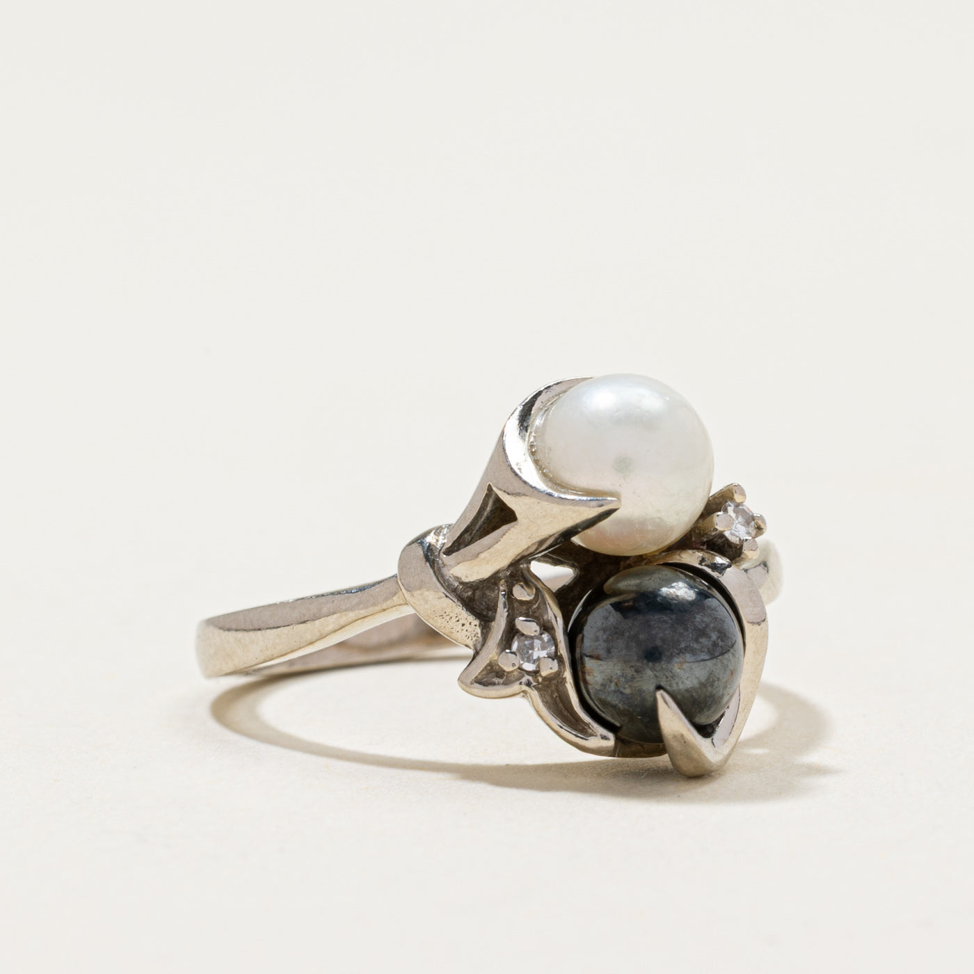 Vintage Canadian Toi et Moi Pearl & Diamond Ring | 0.03ctw | SZ 6.25