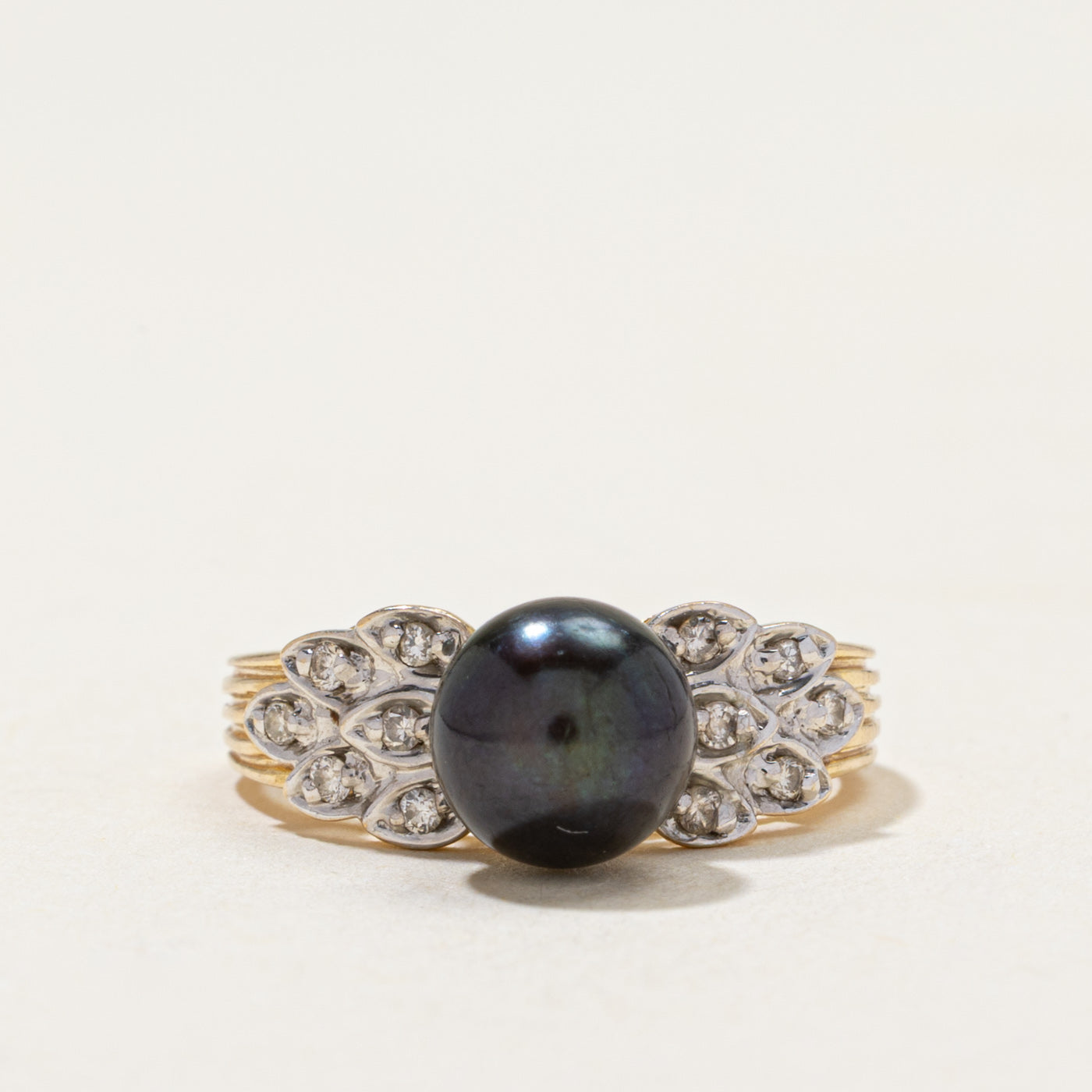 Black Pearl & Diamond Ring | 0.12ctw | SZ 4.5