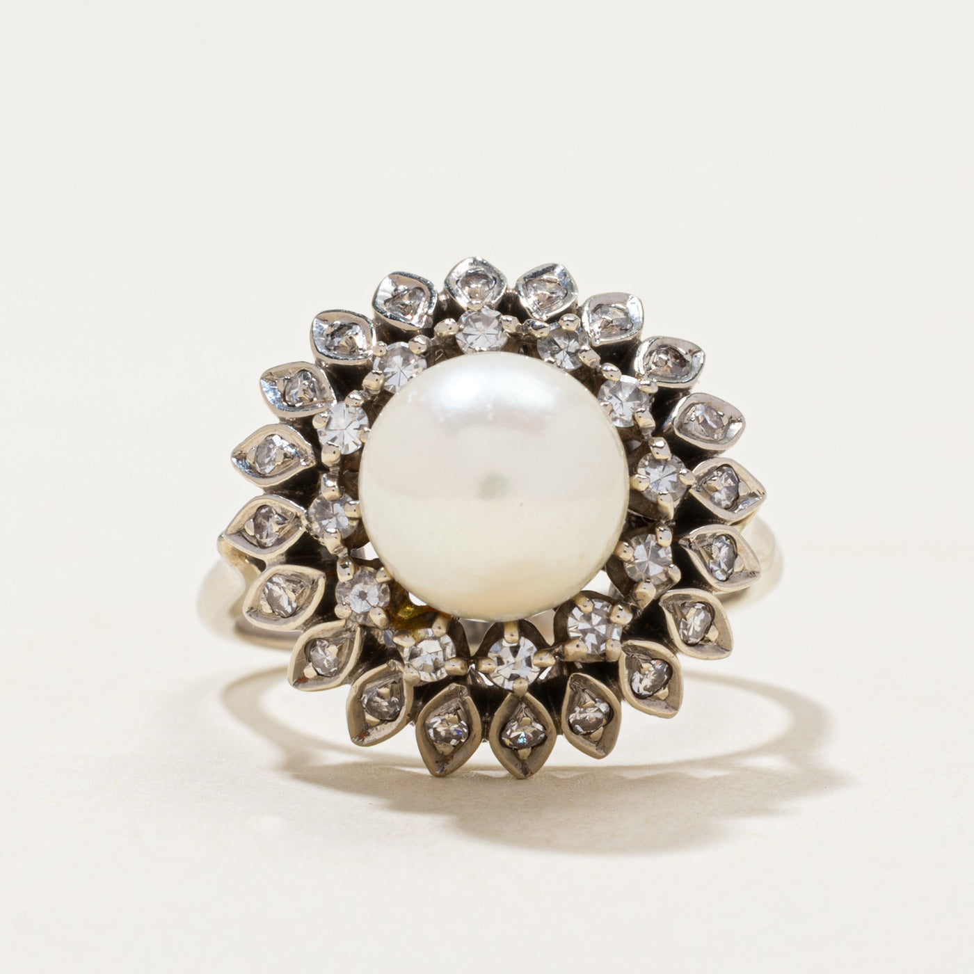 Pearl & Diamond Cluster Cocktail Ring | 0.45ctw | SZ 6.75