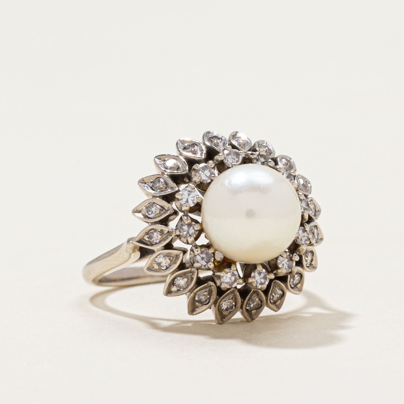Pearl & Diamond Cluster Cocktail Ring | 0.45ctw | SZ 6.75