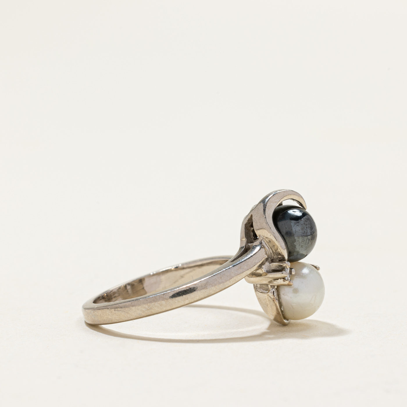 Vintage Canadian Toi et Moi Pearl & Diamond Ring | 0.03ctw | SZ 6.25