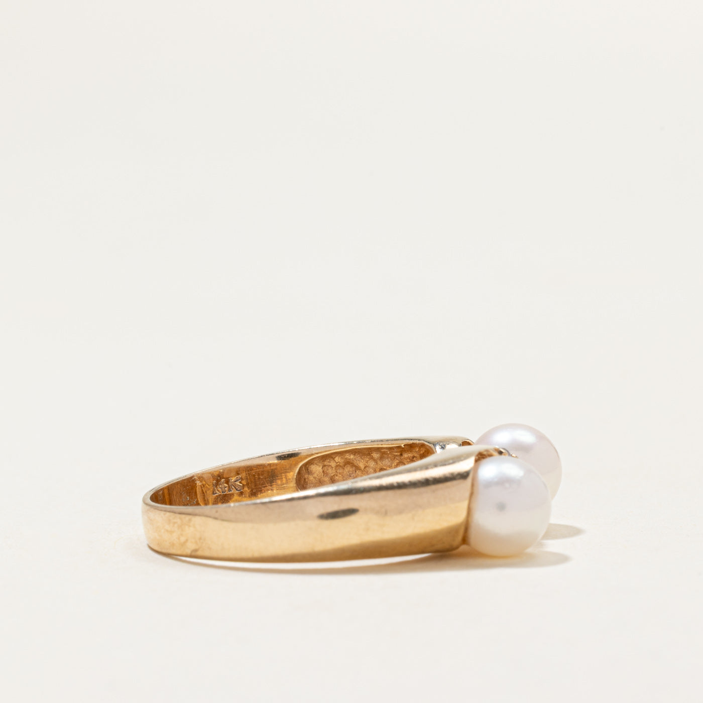 Two Pearl & Diagonal Diamond Ring | 0.06ctw | SZ 8.5