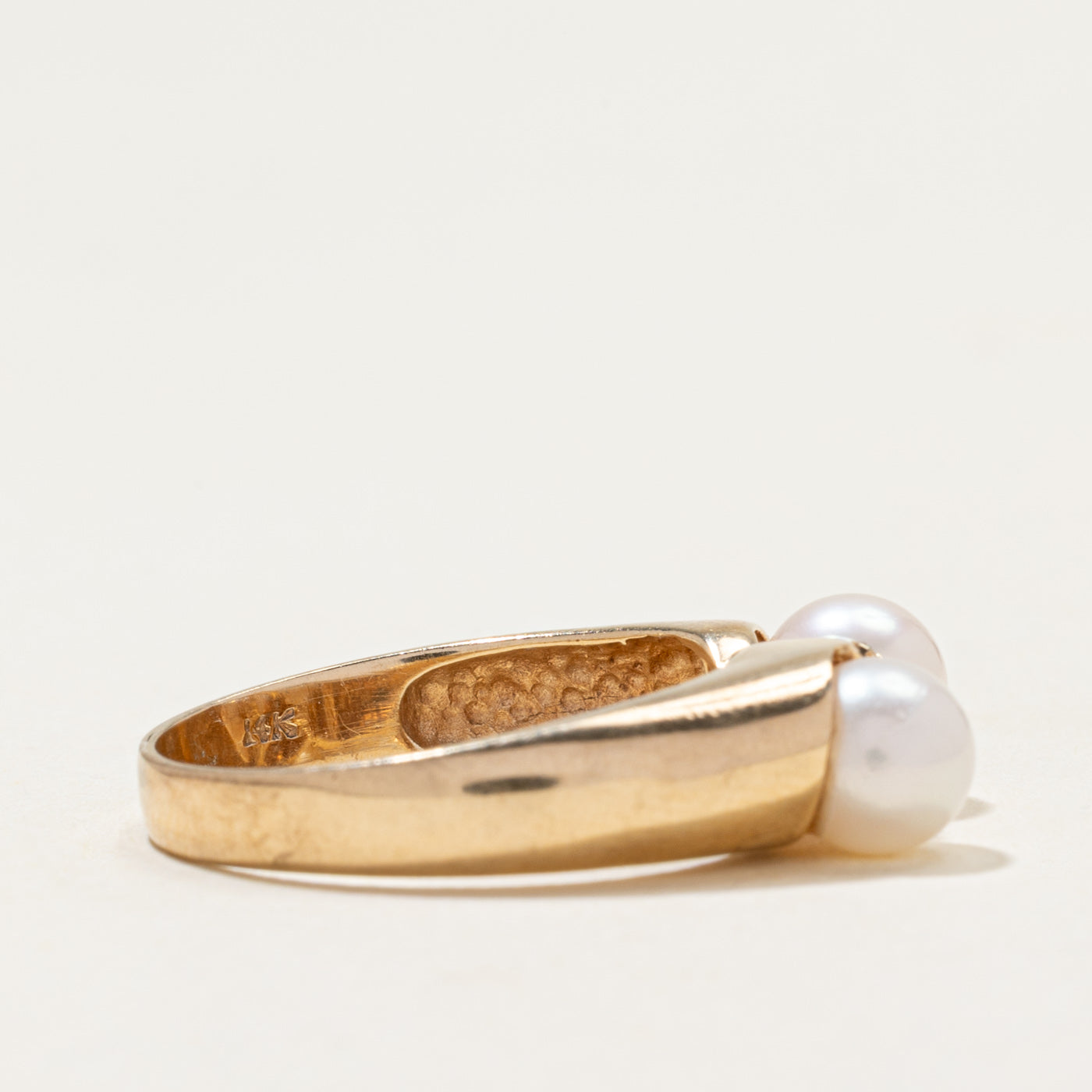 Two Pearl & Diagonal Diamond Ring | 0.06ctw | SZ 8.5