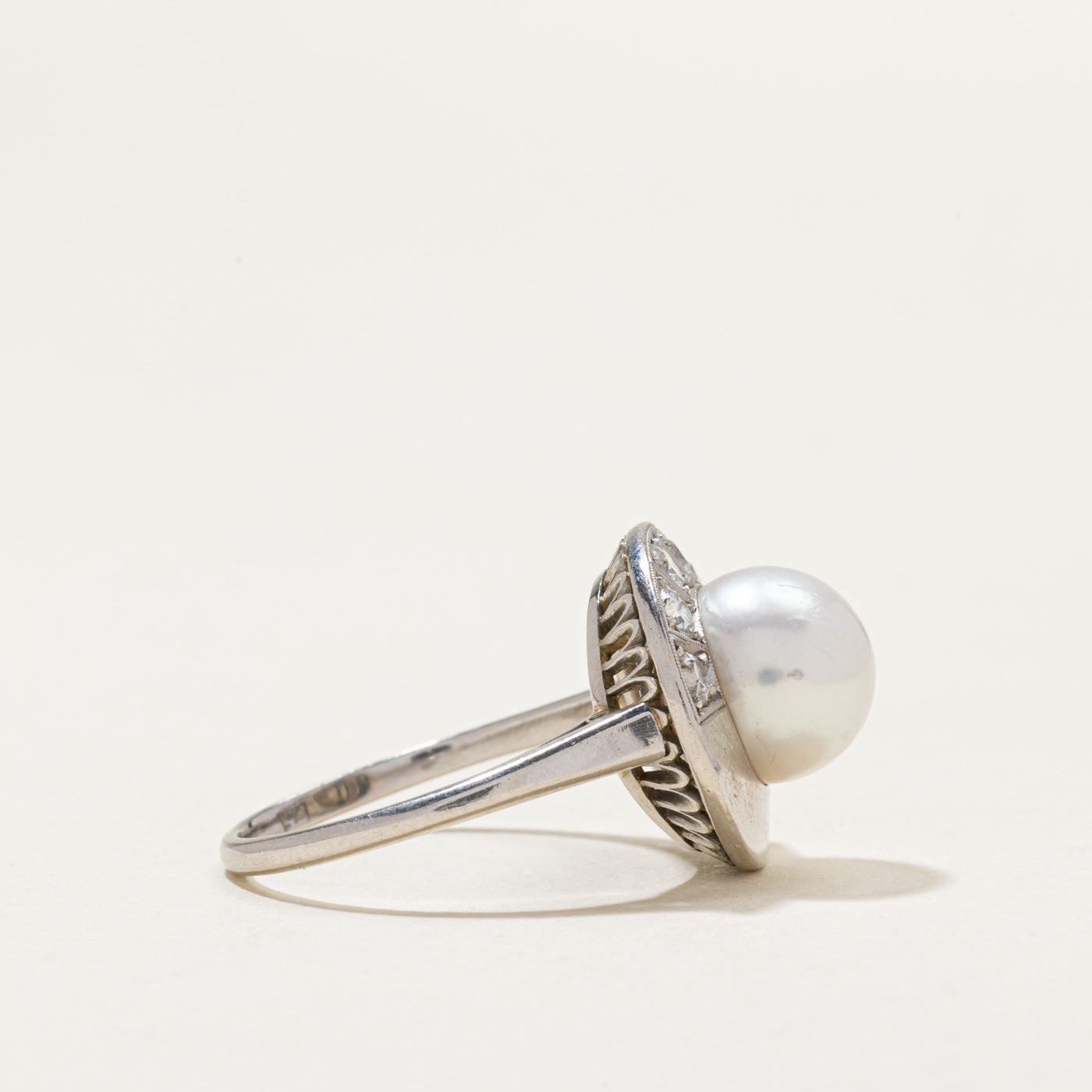 Platinum Pearl & Diamond Cocktail Ring | 0.36ctw | SZ 7.25
