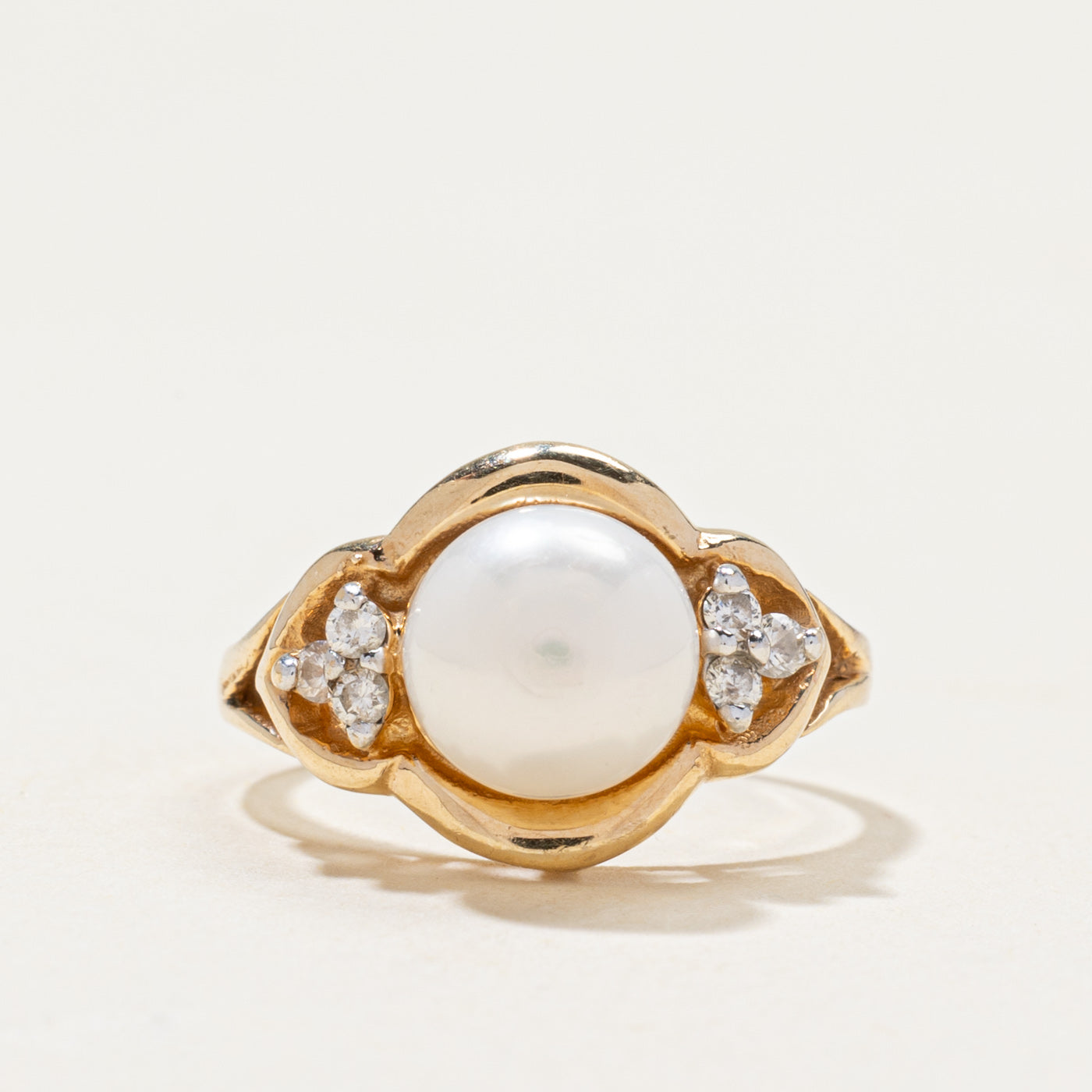 10k Pearl & Diamond Accented Ring | 0.15ctw | SZ 6