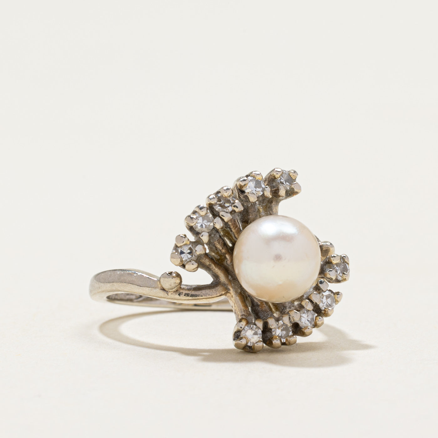 14k Pearl & Diamond Cocktail Ring | 0.24ctw | SZ 4.5