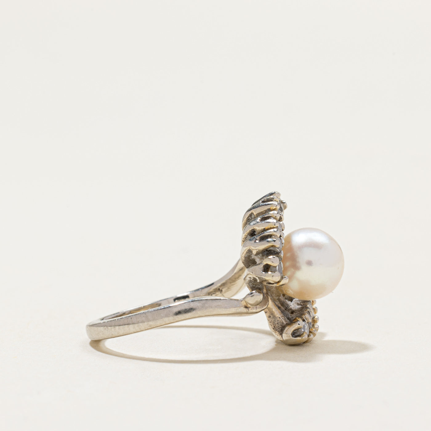14k Pearl & Diamond Cocktail Ring | 0.24ctw | SZ 4.5