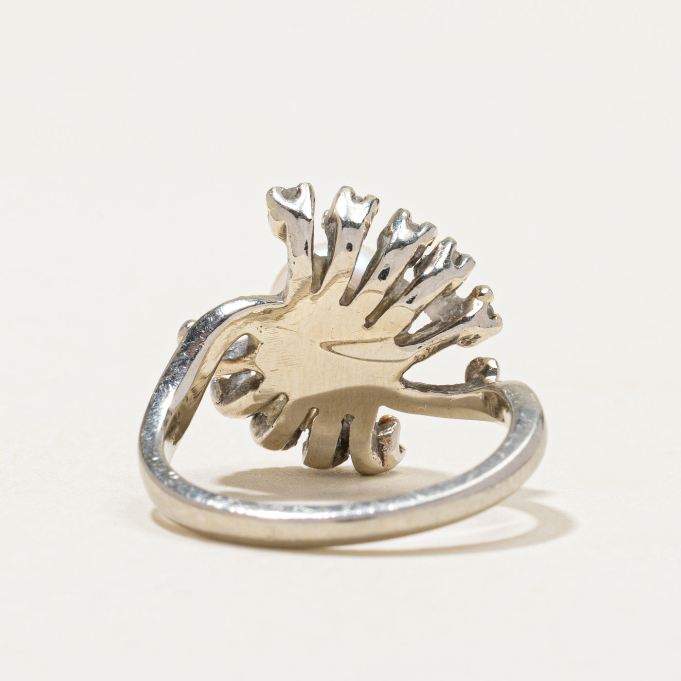 14k Pearl & Diamond Cocktail Ring | 0.24ctw | SZ 4.5