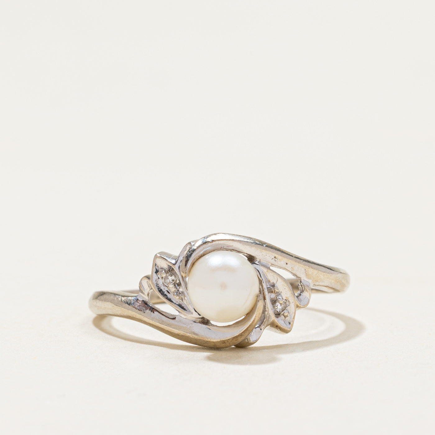 14k Pearl & Diamond Bypass Ring | 0.02ctw | SZ 10.5