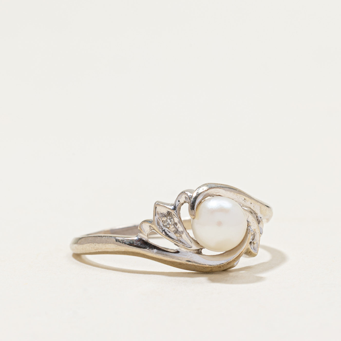 14k Pearl & Diamond Bypass Ring | 0.02ctw | SZ 10.5