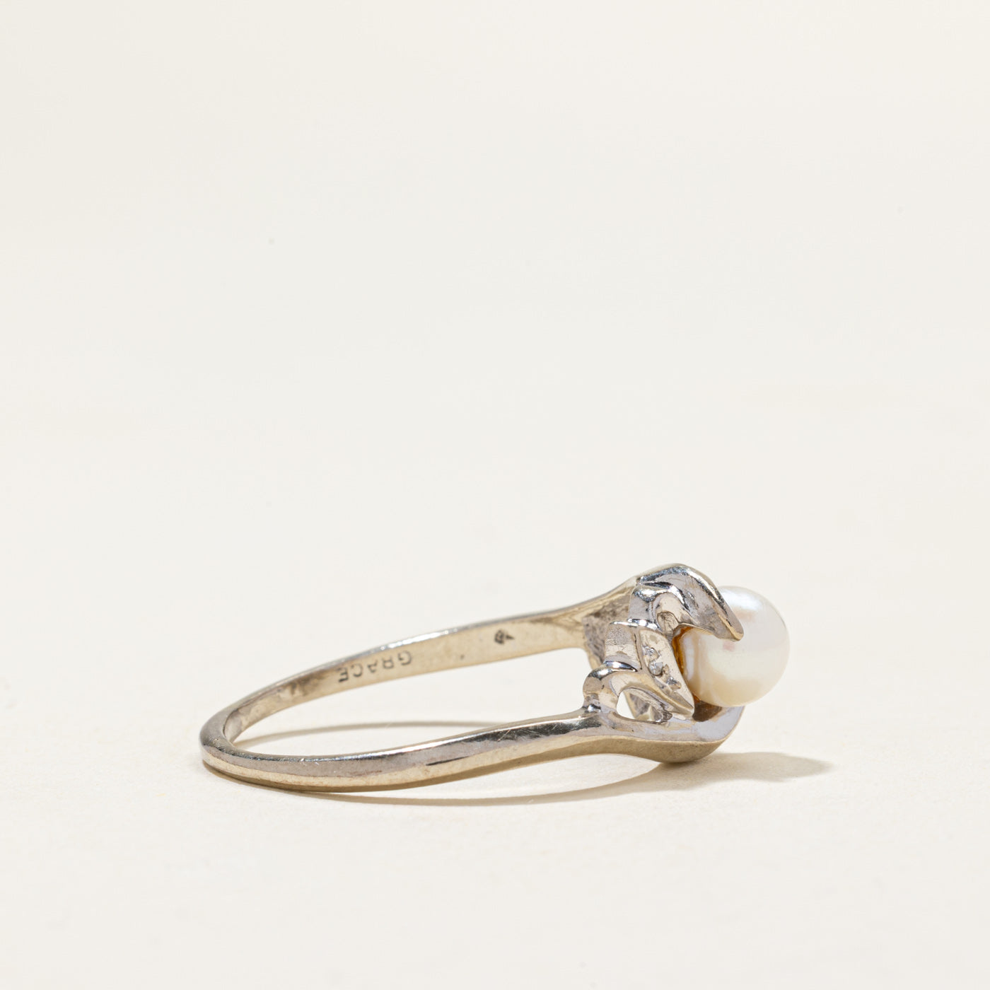 14k Pearl & Diamond Bypass Ring | 0.02ctw | SZ 10.5