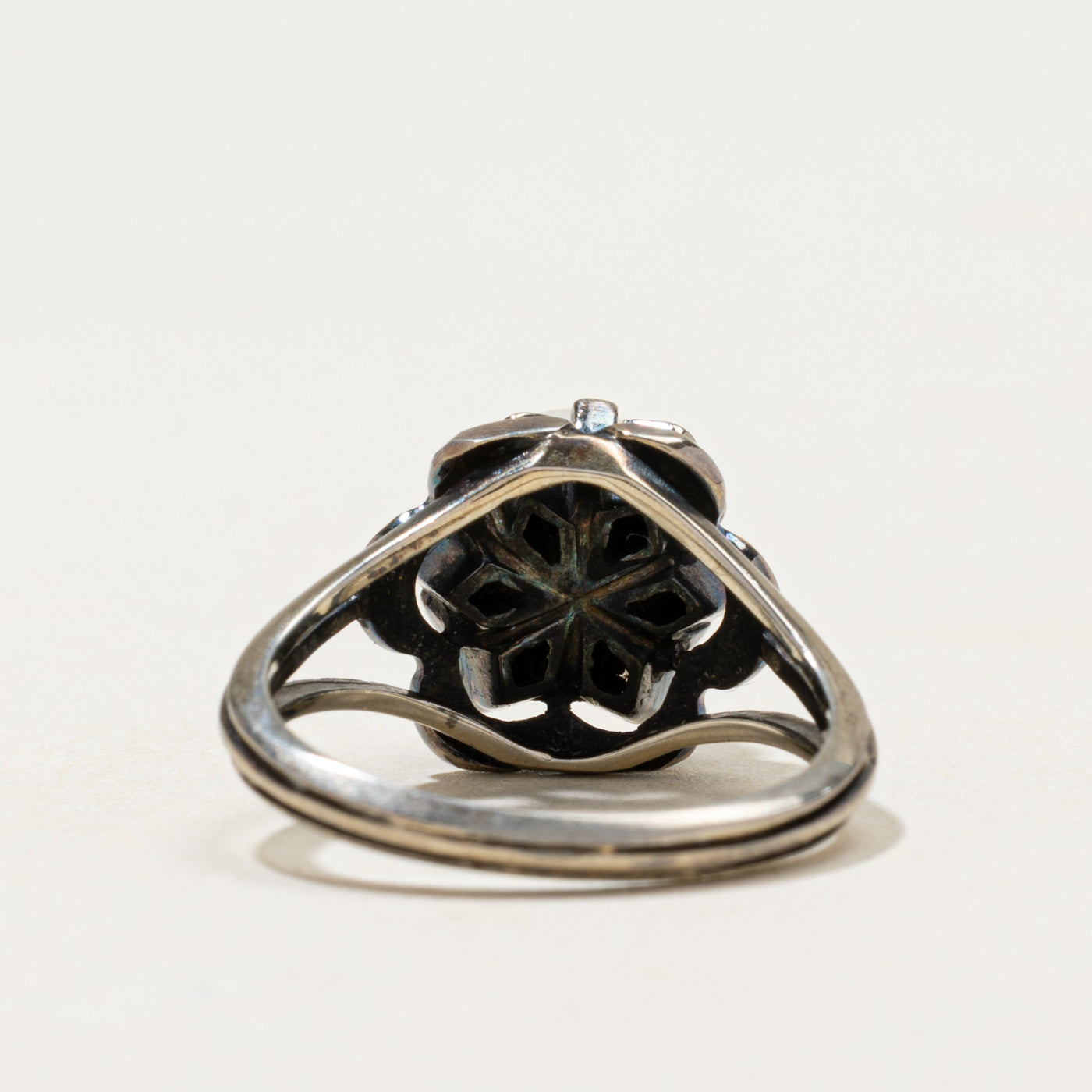 Pearl & Diamond Flower Cocktail Ring | 0.09ctw | SZ 5.75