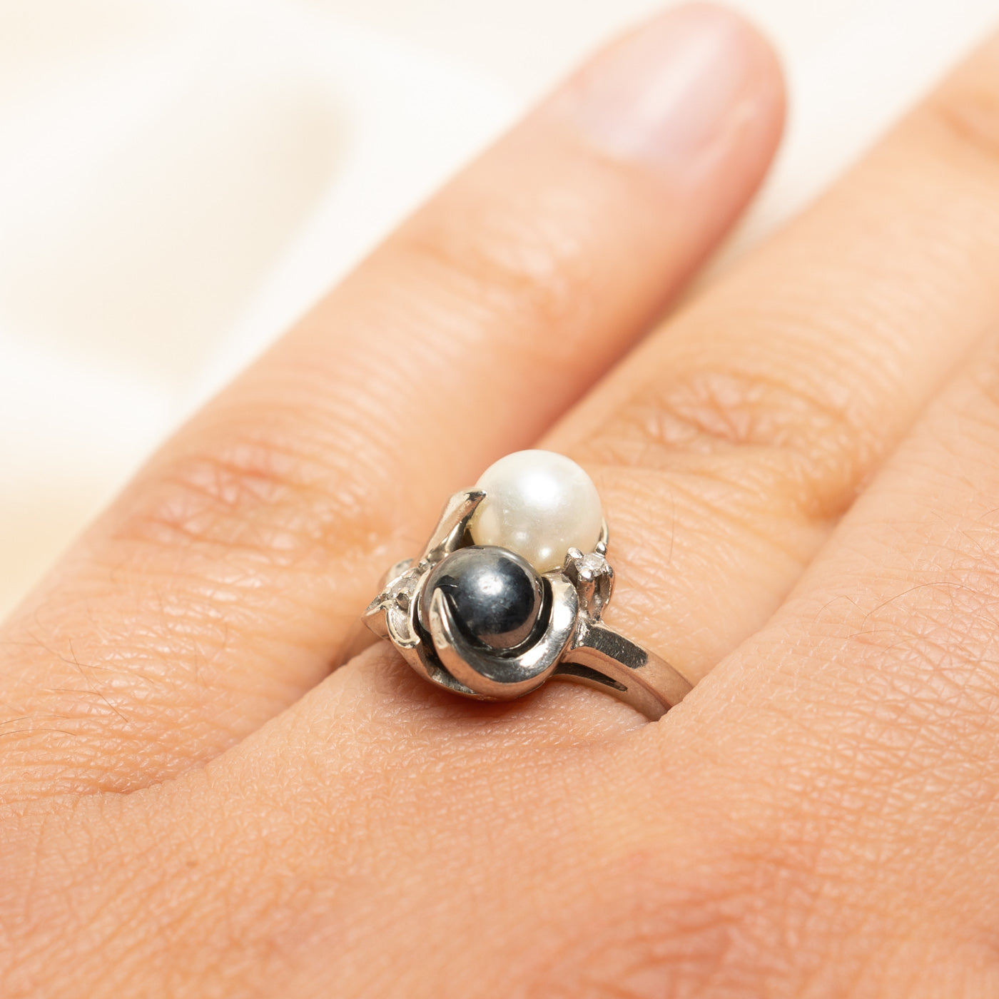 Vintage Canadian Toi et Moi Pearl & Diamond Ring | 0.03ctw | SZ 6.25