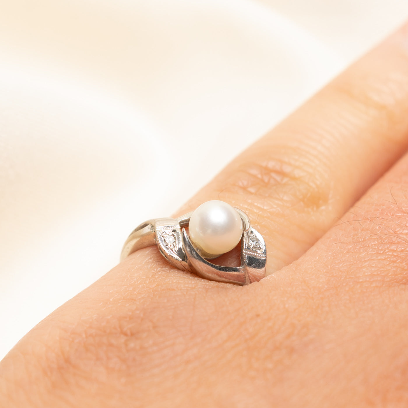 Pearl & Diamond Bypass Ring | 0.02ctw | SZ 5.5