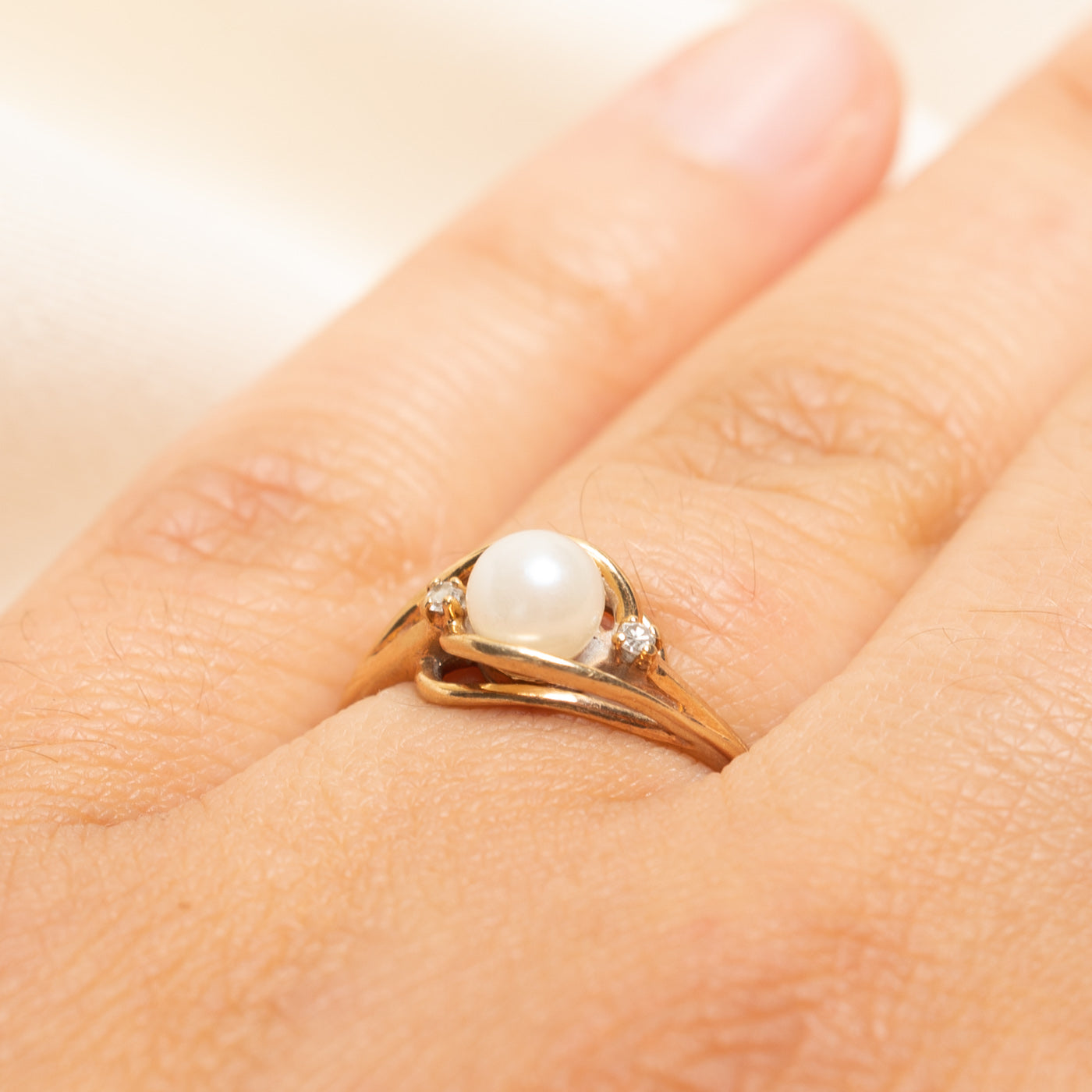 Pearl & Diamond Bypass Ring | 0.03ctw | SZ 6