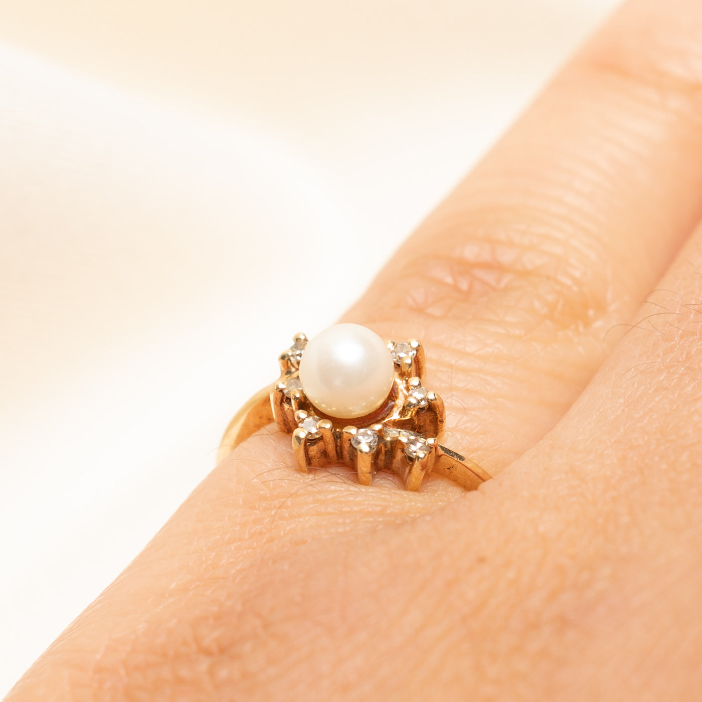 Pearl & Diamond Petal Bypass Ring | 0.10ctw | SZ 4