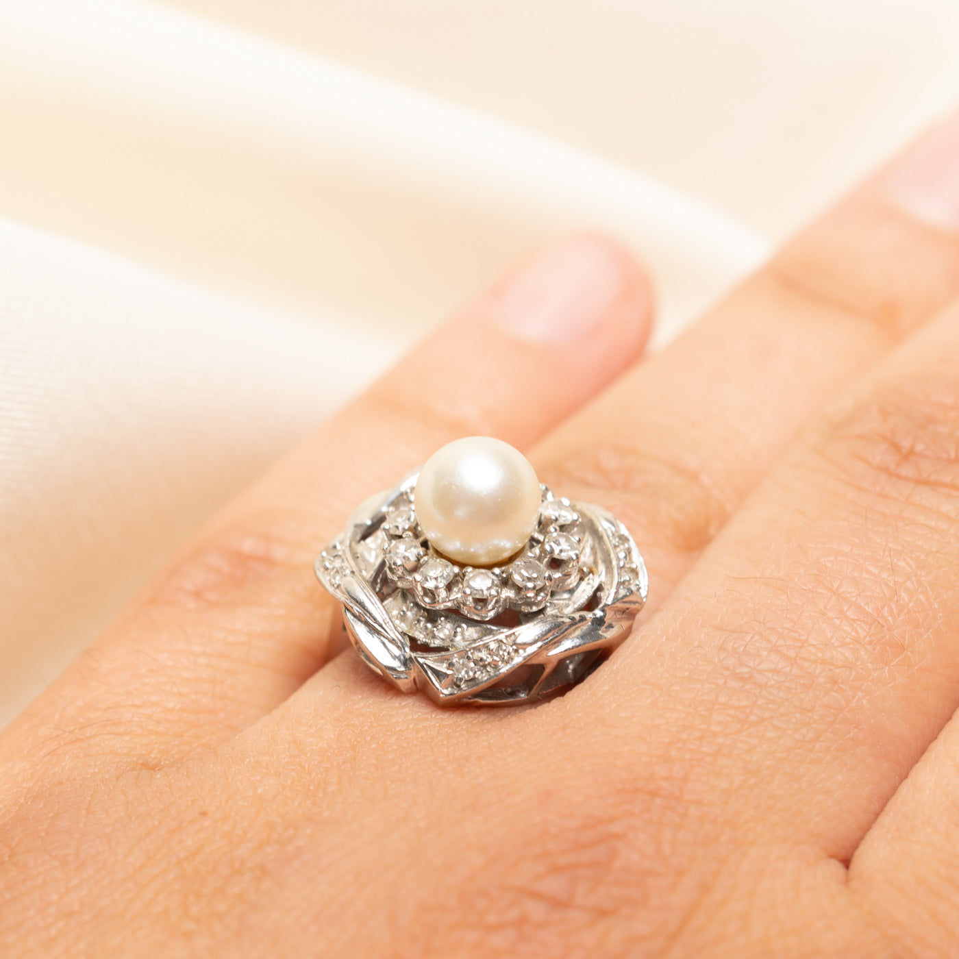 Pearl & Diamond Cocktail Ring | 0.50ctw | SZ 7