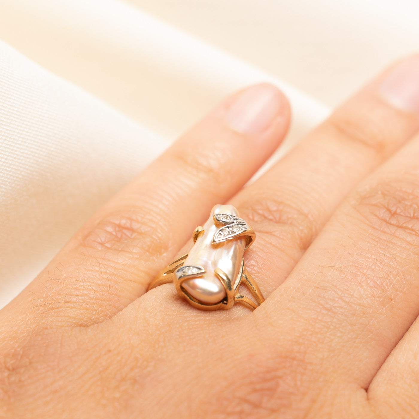 10k Pink Baroque Pearl & Diamond Ring | 0.04ctw | SZ 6.75