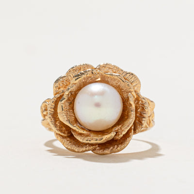 Solitaire Pearl Flower Ring | SZ 5.25