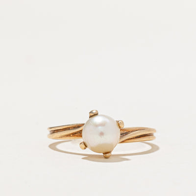 Solitaire Pearl Grooved Ring | SZ 6.25