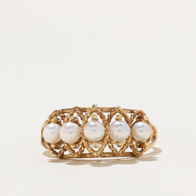 Five Stone Pearl Textured Ring | SZ 8.25
