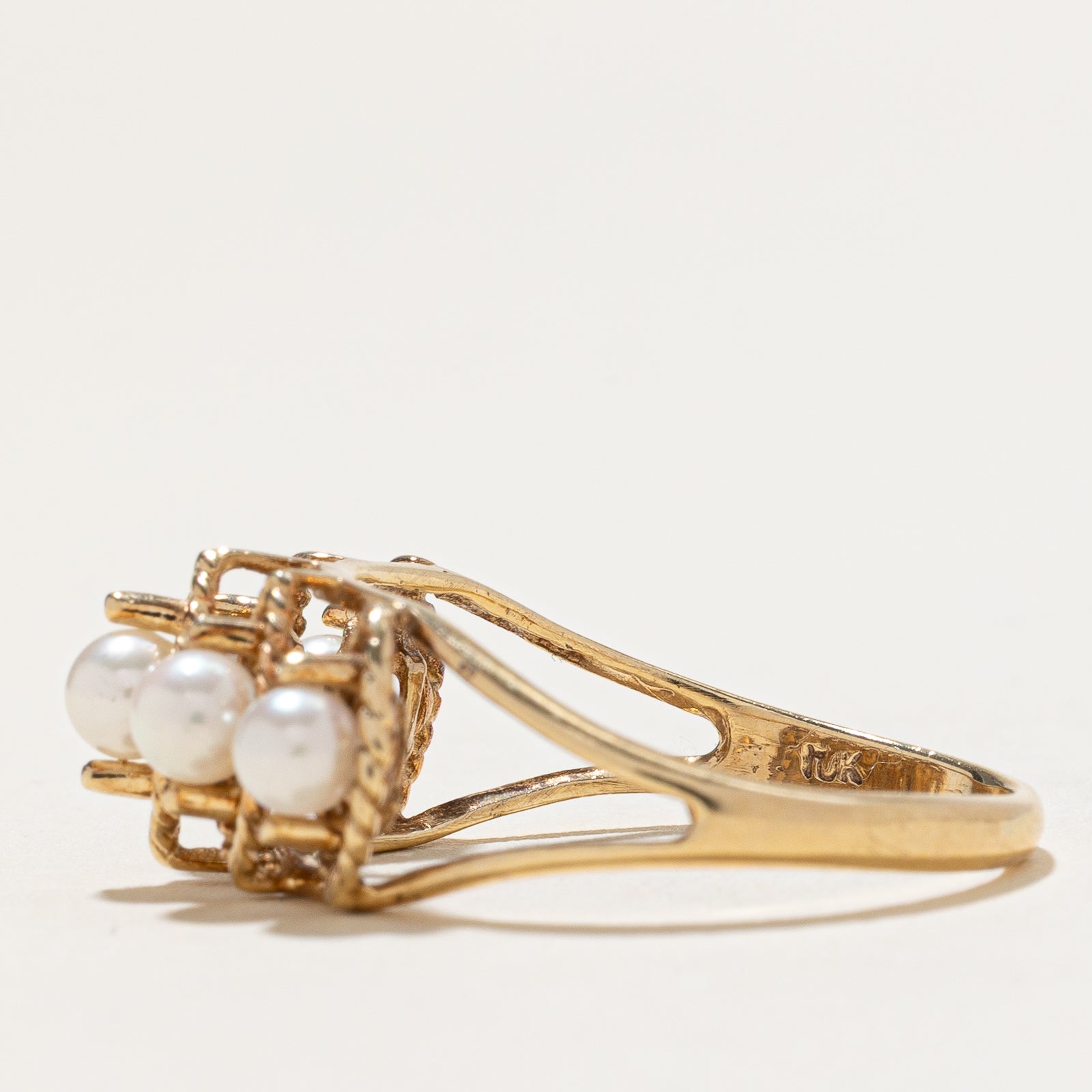 Five Stone Pearl Textured Ring | SZ 8.25