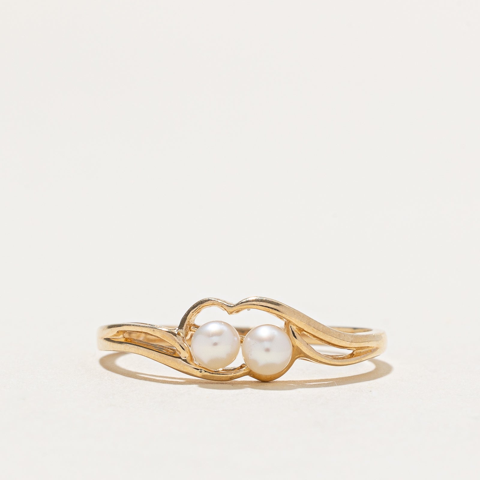 Two Stone Pearl Bypass Ring | SZ 7