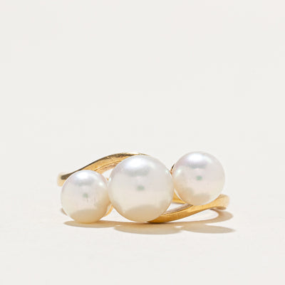 Three Stone Pearl Bypass Ring | SZ 5.5