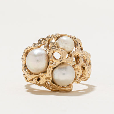 Three Stone Pearl Abstract Ring | SZ 6.25