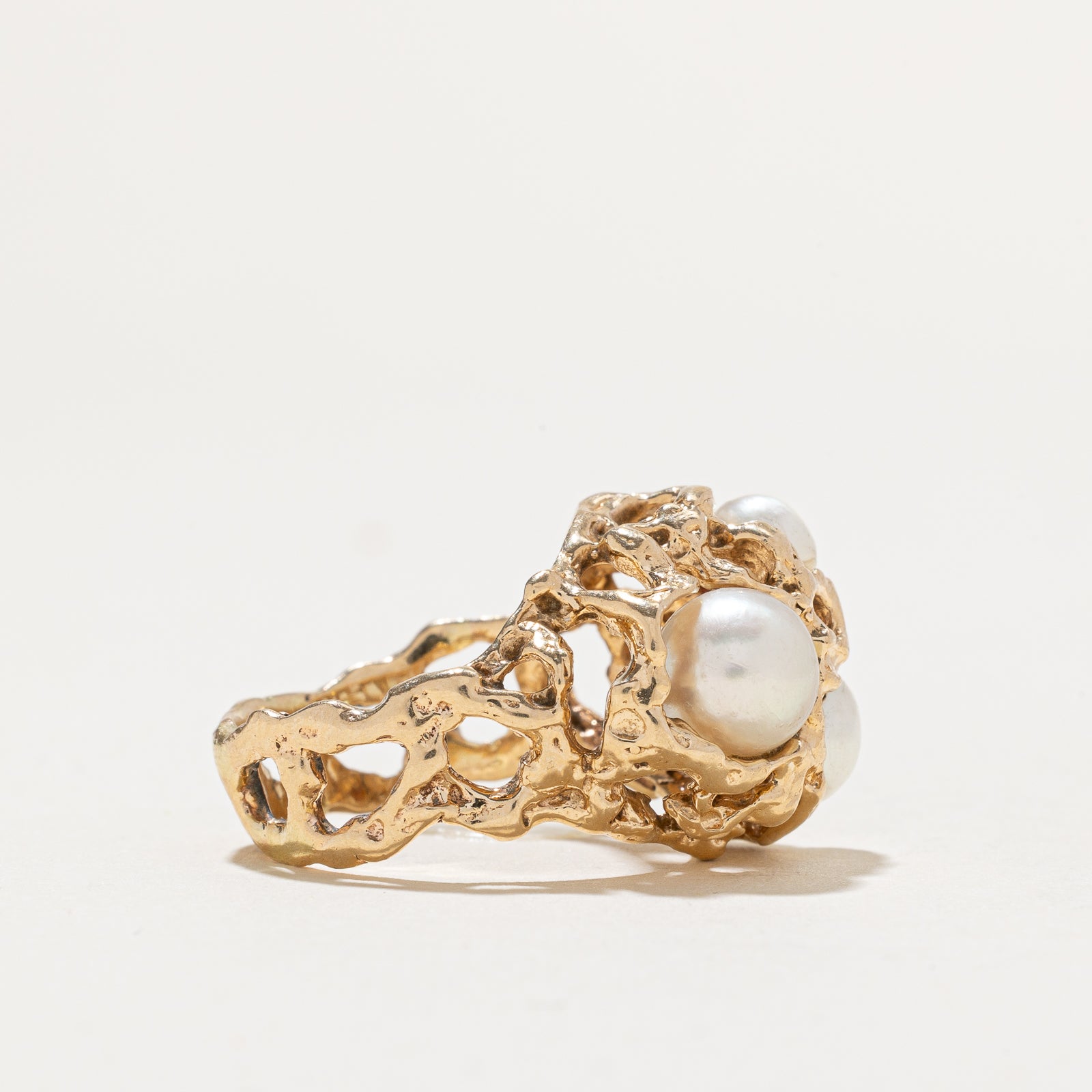 Three Stone Pearl Abstract Ring | SZ 6.25
