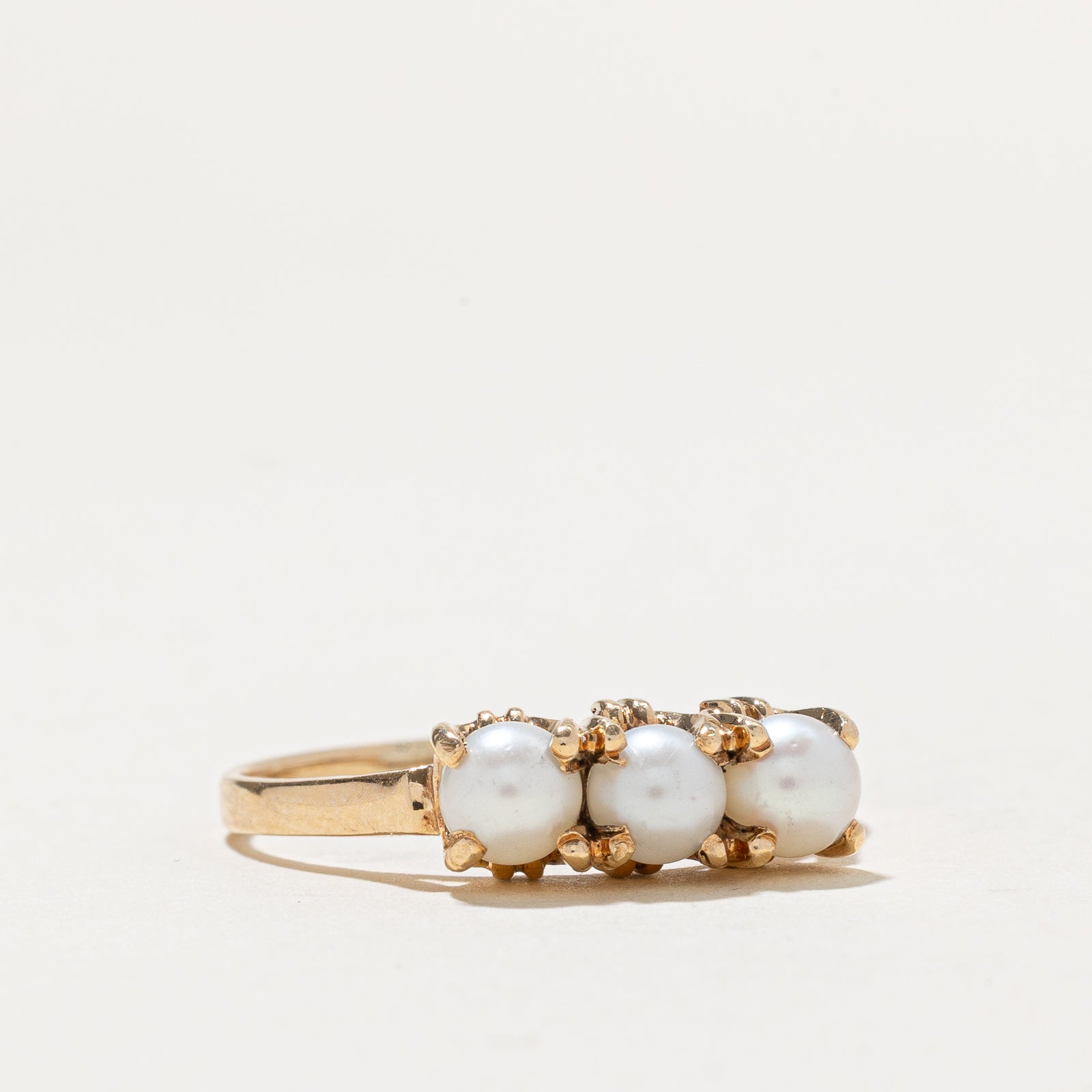 Three Stone Pearl Ring | SZ 9