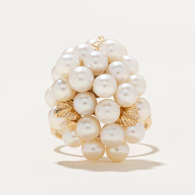 Pearl & Leaf Cluster Cocktail Ring | SZ 8