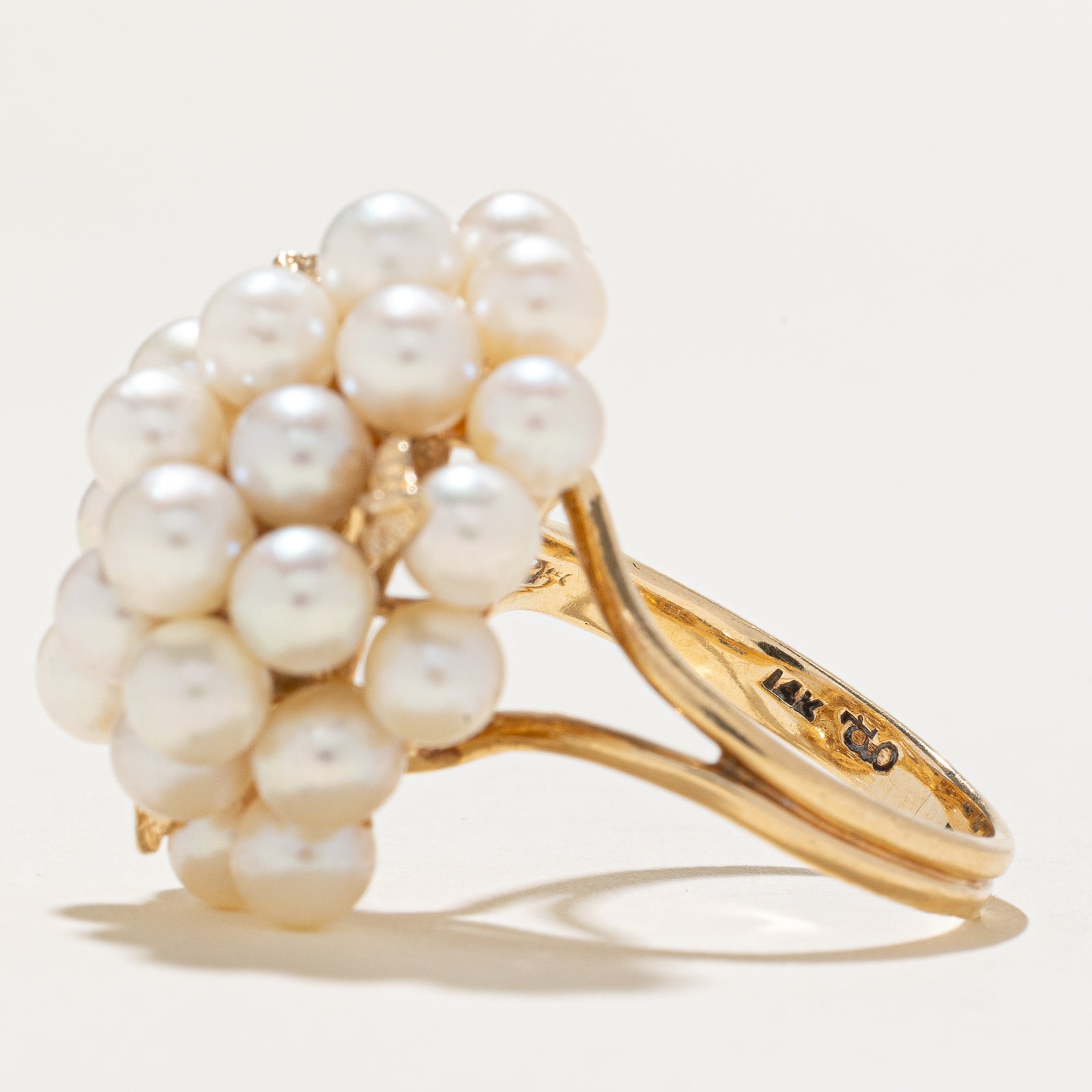 Pearl & Leaf Cluster Cocktail Ring | SZ 8