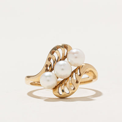 Diagonal Three Stone Pearl Bypass Ring | SZ 6.25