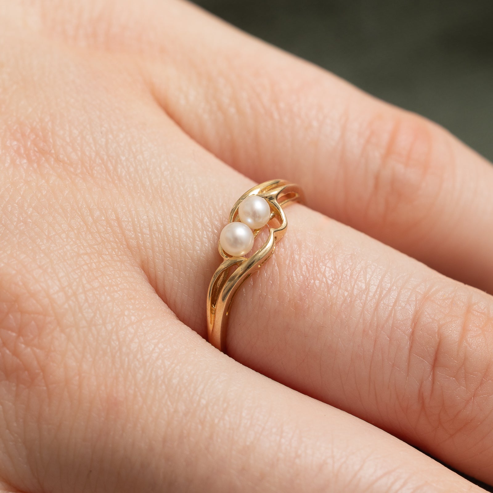 Two Stone Pearl Bypass Ring | SZ 7
