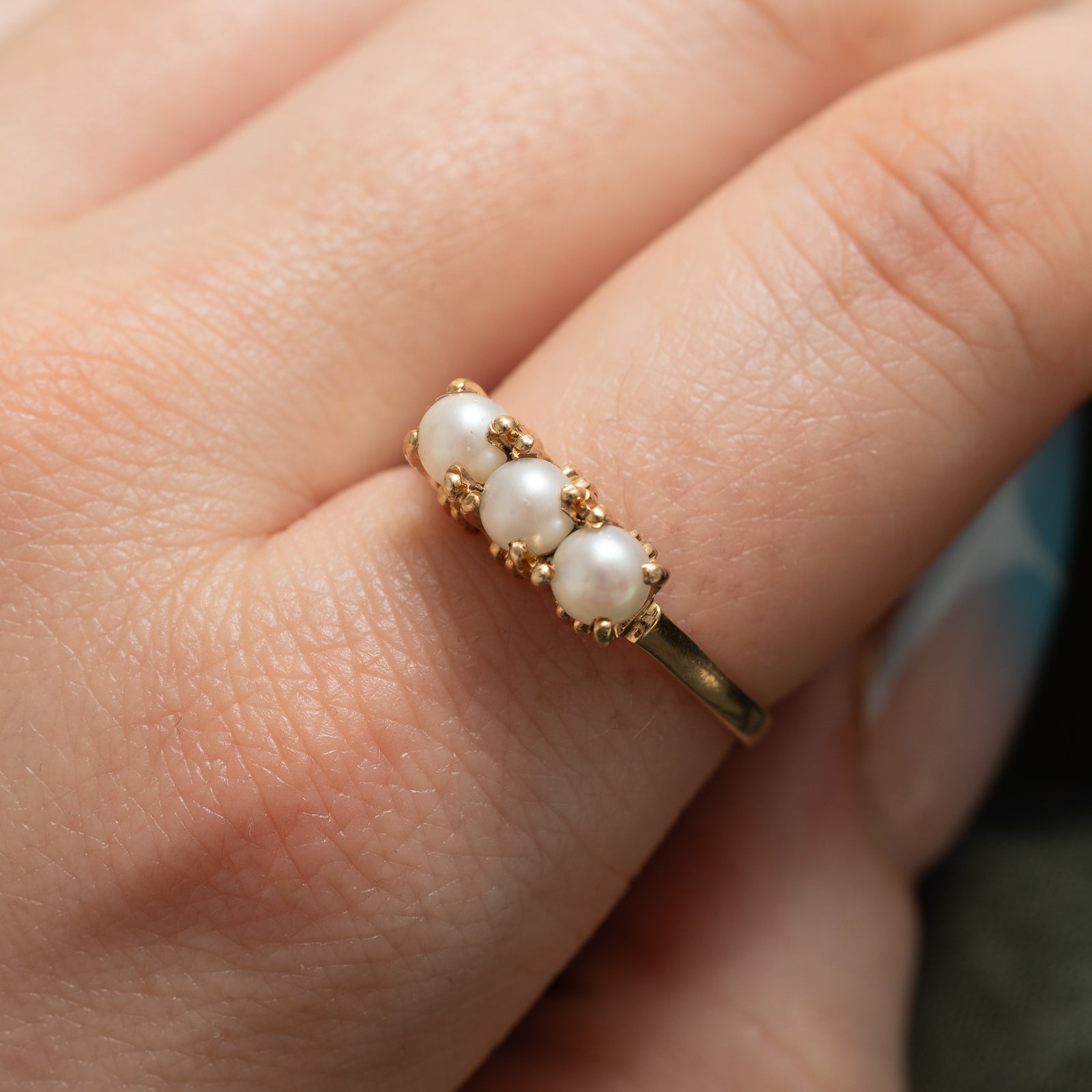 Three Stone Pearl Ring | SZ 9