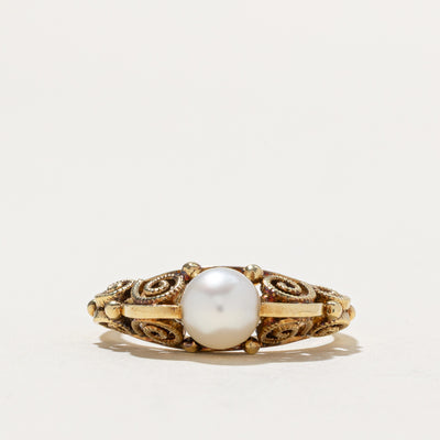 Solitaire Pearl Scrollwork Ring | SZ 7