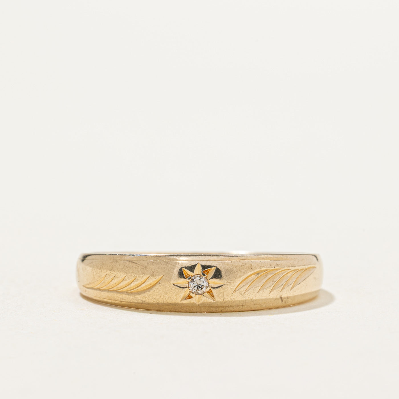 14K Star Set Diamond Engraved Ring | 0.015ct | SZ 9.5