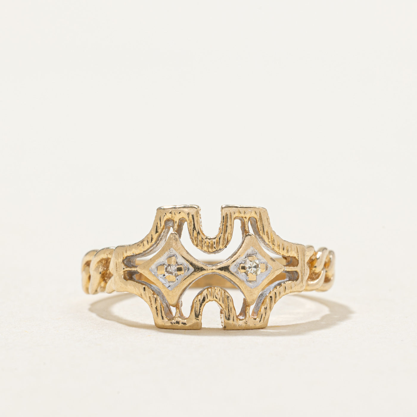 14K Two Stone Diamond Chain Ring | 0.015ctw | SZ 5.75