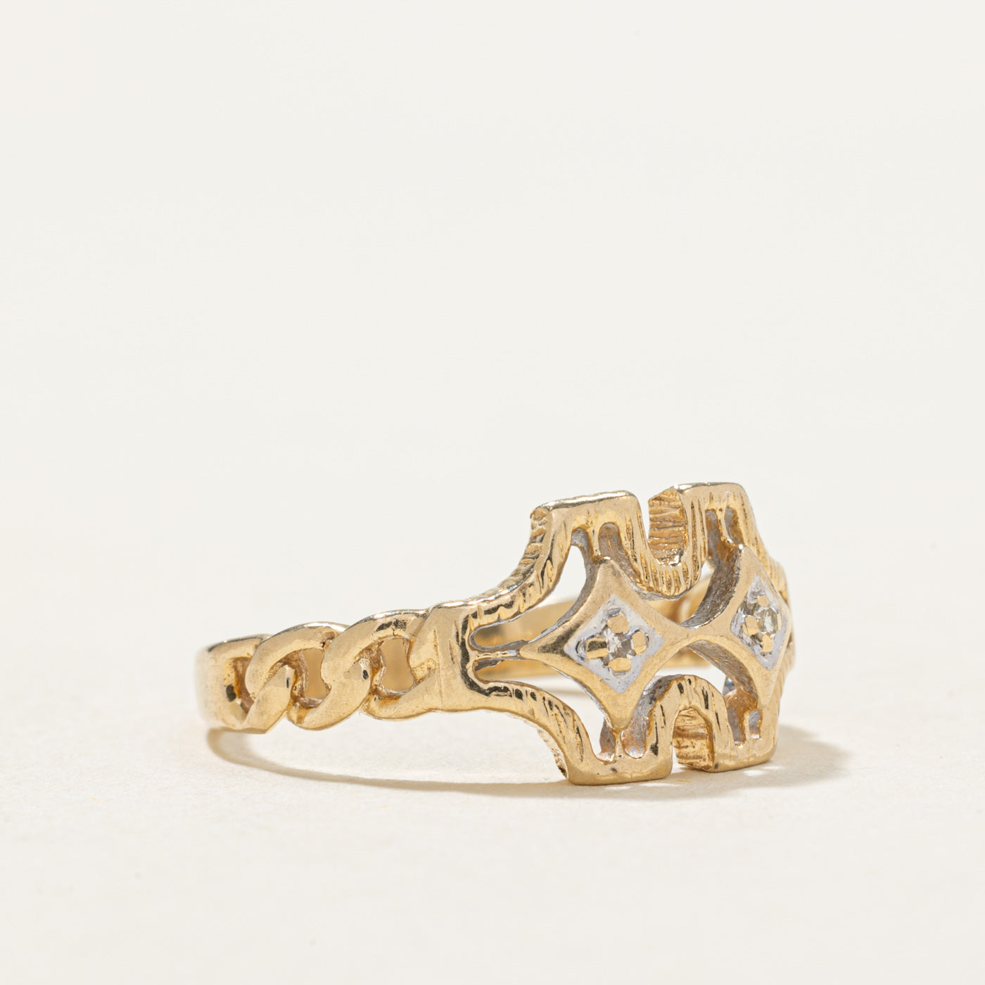 14K Two Stone Diamond Chain Ring | 0.015ctw | SZ 5.75