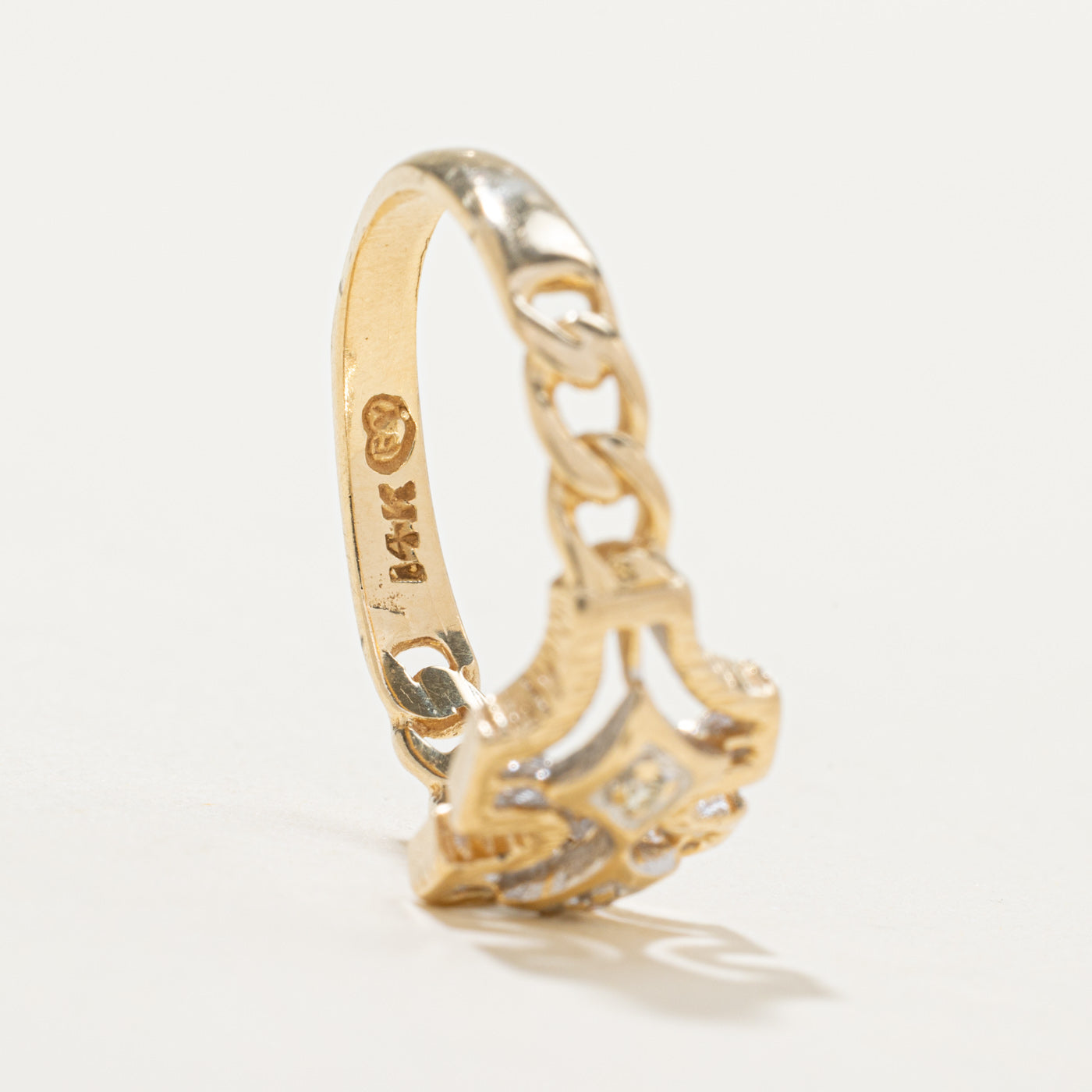 14K Two Stone Diamond Chain Ring | 0.015ctw | SZ 5.75