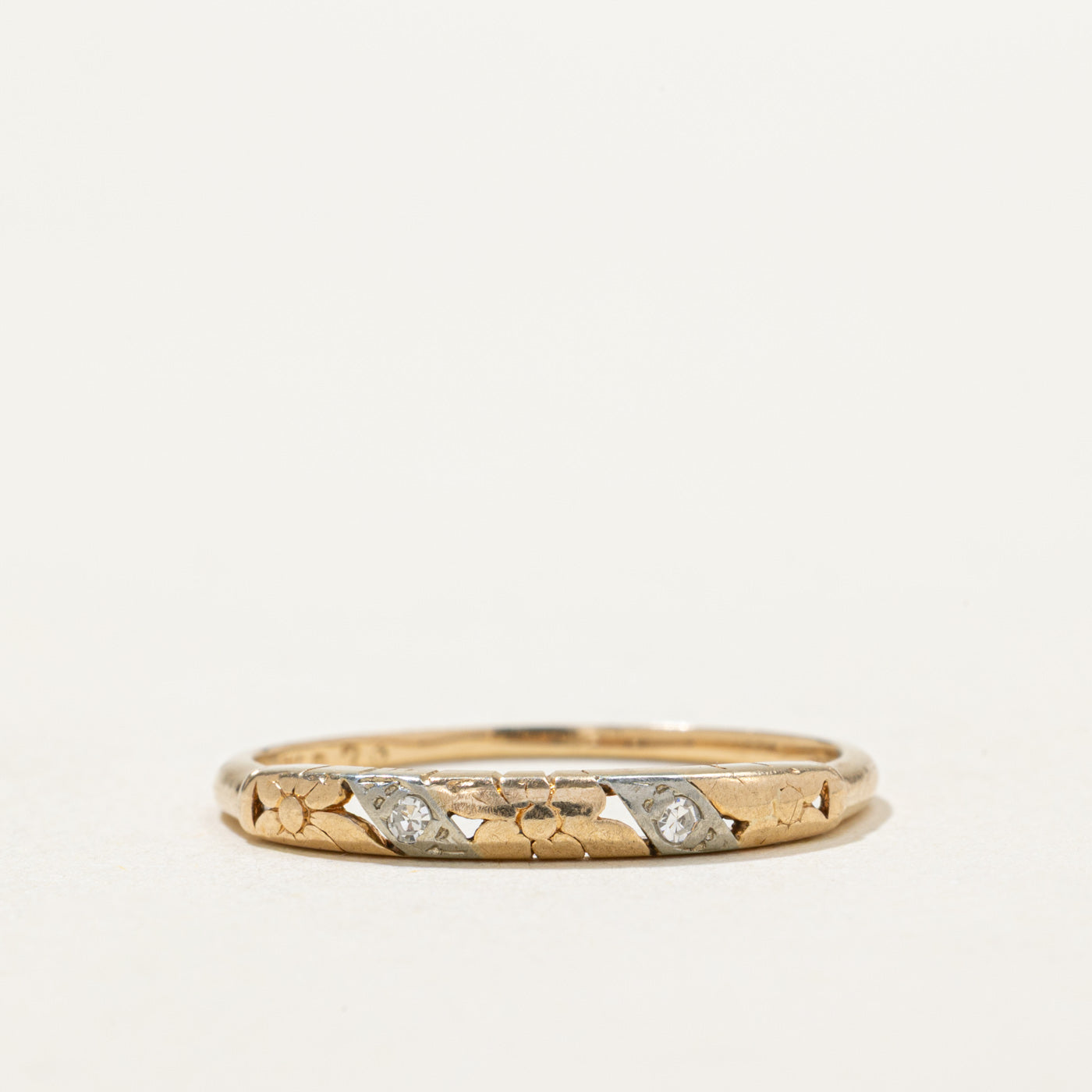 14K Diamond Hibiscus Engraved Ring | 0.015ctw | SZ 8