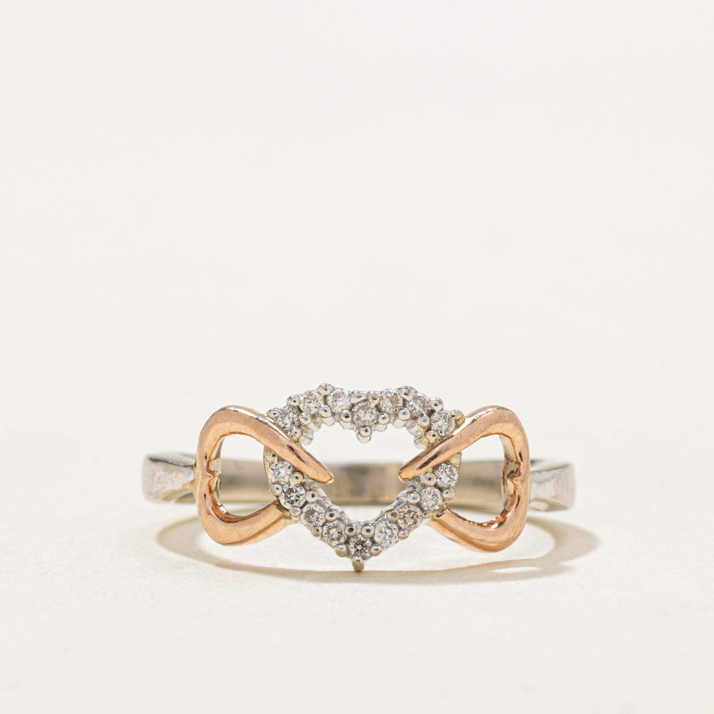 10K Two Tone Gold Diamond Triple Heart Ring | 0.05ctw | SZ 4.75