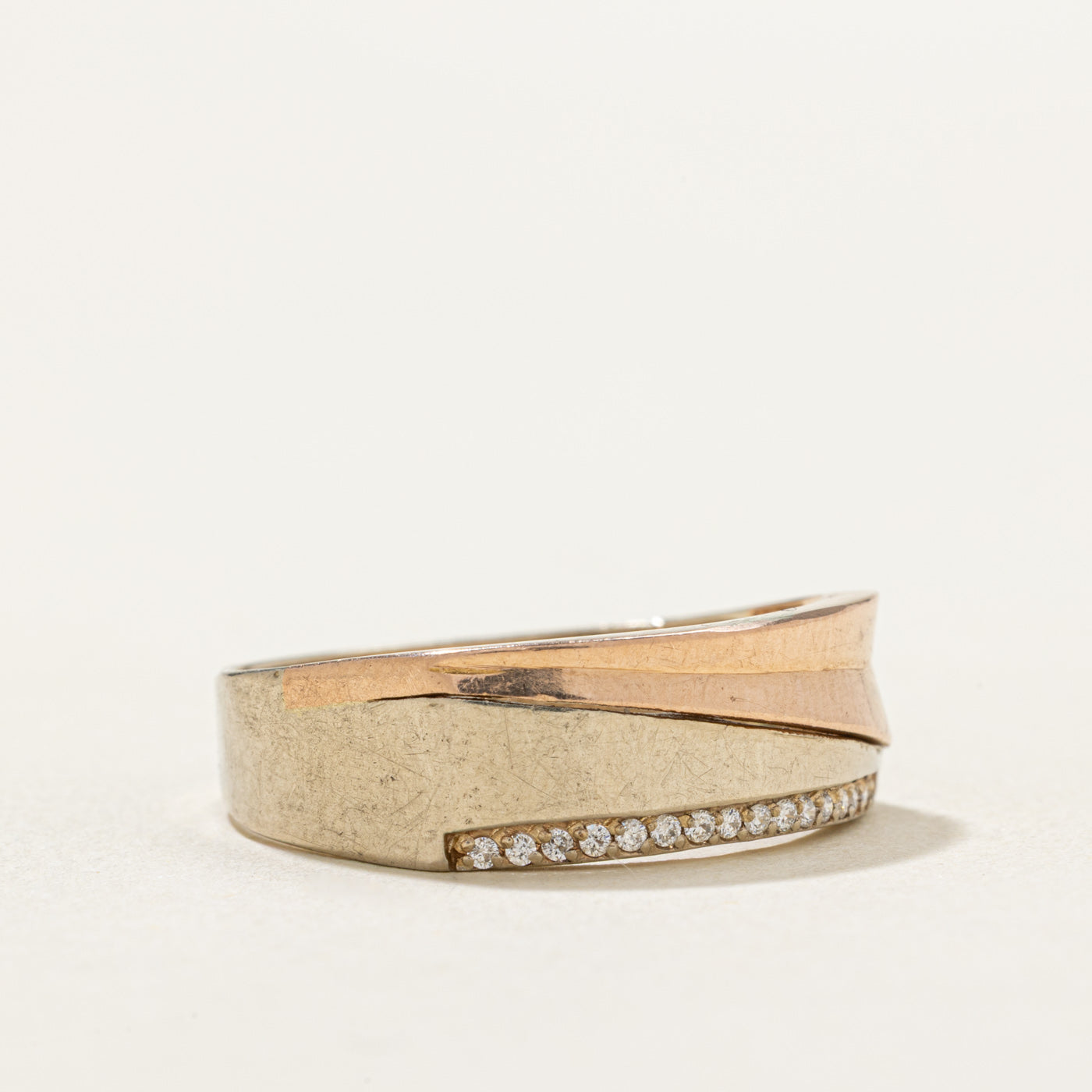 18K Tri Toe Gold Semi Eternity Diamond Band | 0.035ctw | SZ 9.5