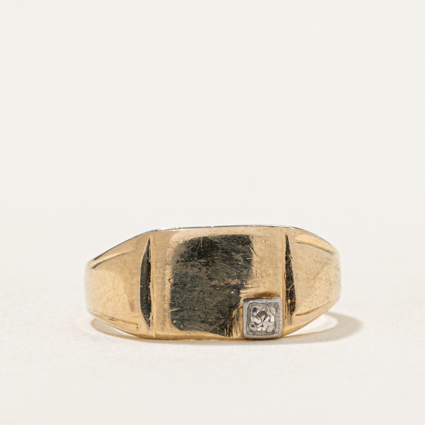 10K Corner Diamond Rectangle Signet Ring | 0.01ct | SZ 5