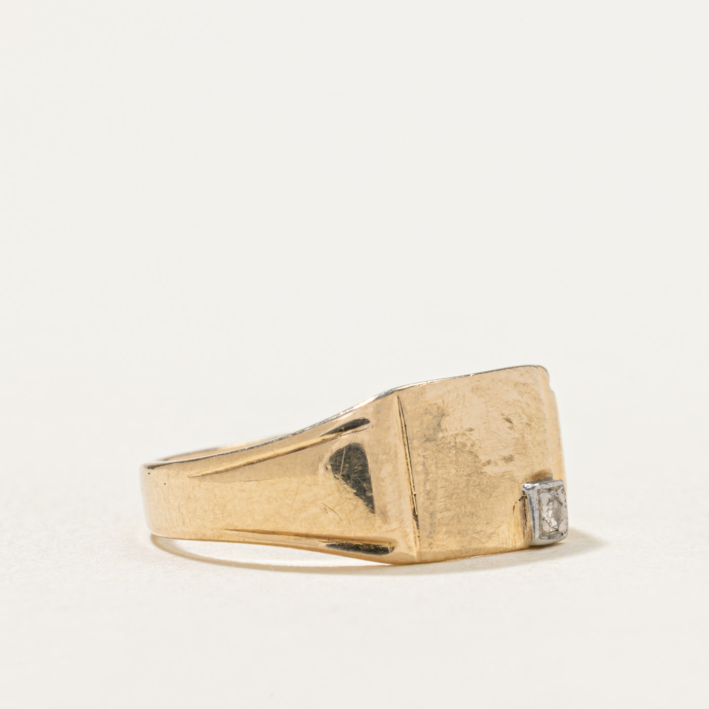 10K Corner Diamond Rectangle Signet Ring | 0.01ct | SZ 5