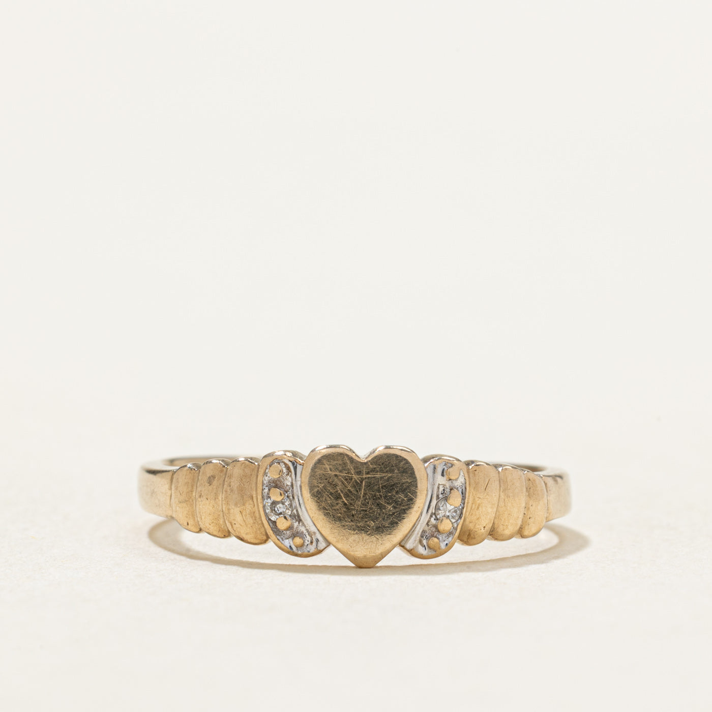 10K Diamond Grooved Heart Ring | 0.015ctw | SZ 7