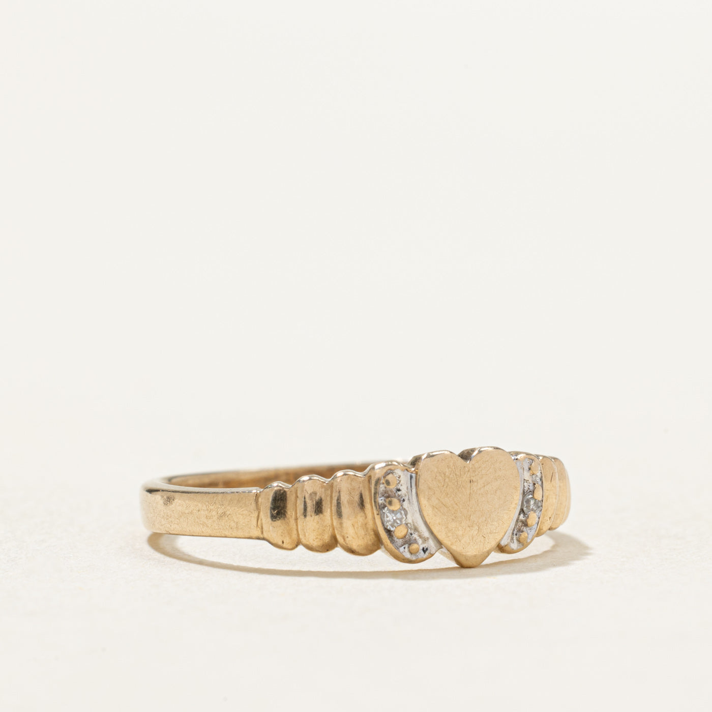 10K Diamond Grooved Heart Ring | 0.015ctw | SZ 7