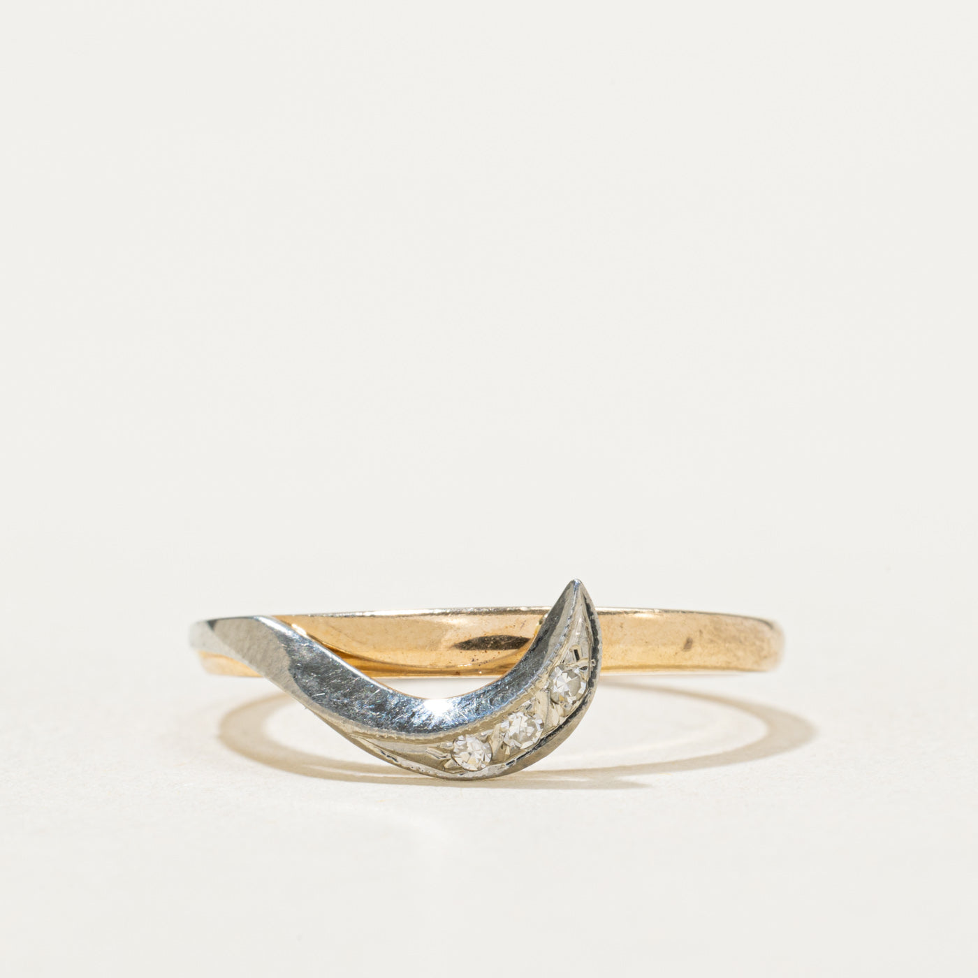 Two Tone Gold Diamond Crescent Ring | 0.02ctw | SZ 6.5