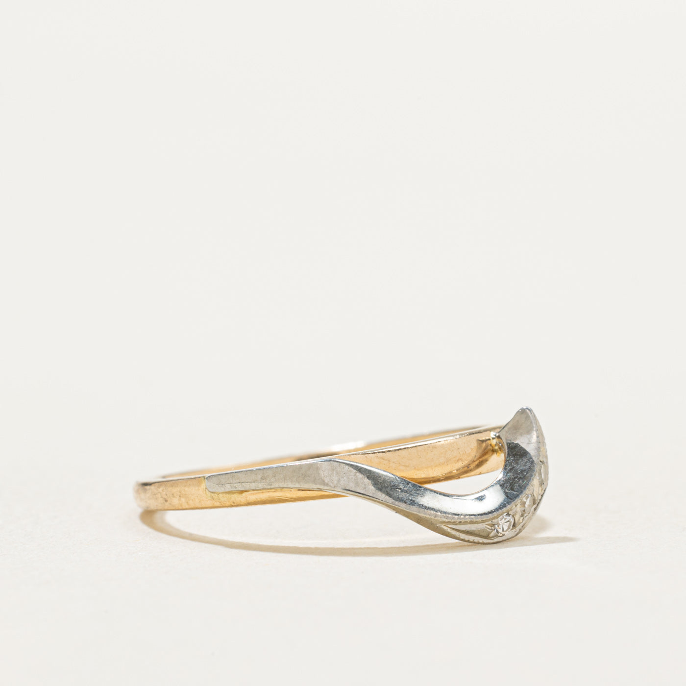 Two Tone Gold Diamond Crescent Ring | 0.02ctw | SZ 6.5